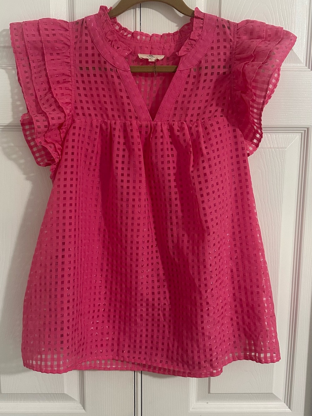 Entro Hot Pink Eyelet Flutter-Sleeve women’s Top